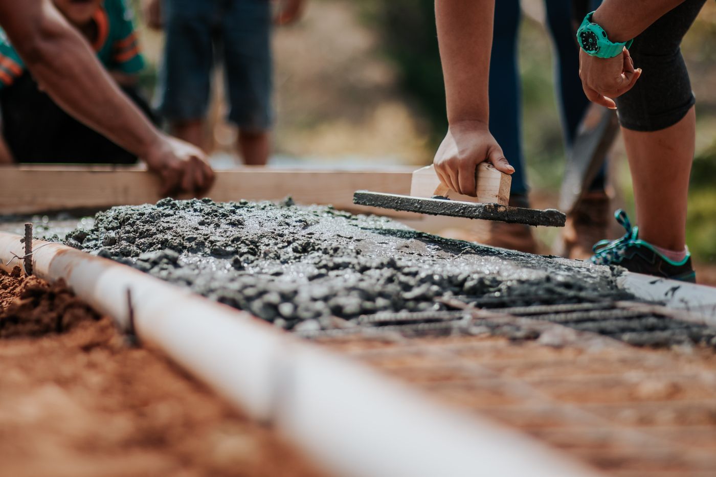 A concrete pour underway.
